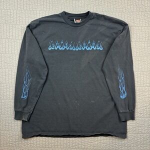 Vintage Nike Team Flames Long Sleeve T Shirt Men XL Black Distressed 90s Y2K